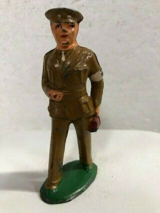 Vintage Barclay B81a Soldier Doctor In Brown Grey Iron Manoil Toy Army Military