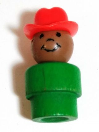 Vintage Fisher Price Little People Wooden Farmer Red Cowboy Hat