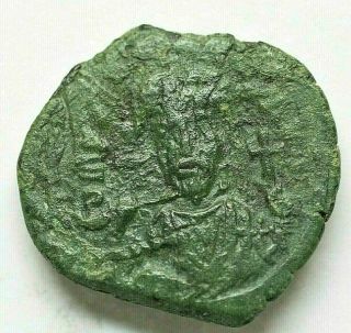 Phocas.  Ae 5.  22gr;24mm /crowned,  Mantled Bust Facing,  Holding Mappa And Cross /