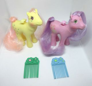 Vintage G1 Hasbro My Little Pony Flutter Ponies - Lily,  Rosedust W/ Combs