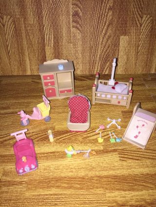 Calico Critters Baby Nursery Set And Ride On Toys Crib Slide High Chair
