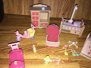 Calico Critters Baby Nursery Set And Ride On Toys Crib Slide High Chair 3