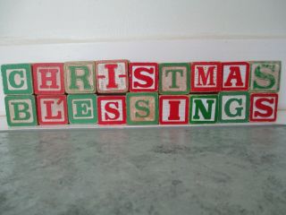 Vintage Abc Toy Alphabet Blocks Christmas Blessings Red Green Decor Christmas