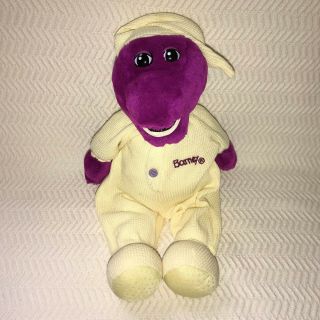 Barney The Dinosaur Plush Doll Yellow Pajamas Sleep Cap 15 " Bean Bag Stuffed Toy