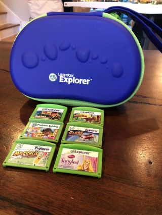 Leapfrog Leapster Explorer Case And 6 Games - Tangled Jake Doc Mcstuffins Etc