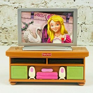 Fisher Price Loving Family Dollhouse Furniture Tv Stand Entertainment Center
