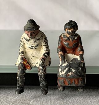 Vintage Britains Era Painted Lead Figures Peasant And Wife Both Seated