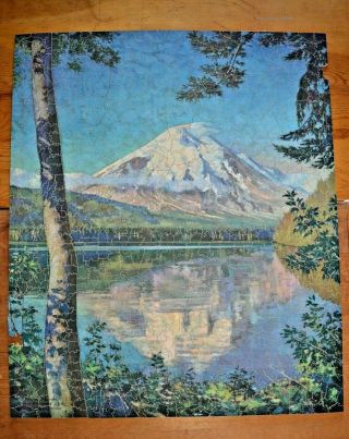 Vintage Pastime Wood 1000,  Piece Jigsaw Puzzle Mt St Helens Northern Pacific Rr