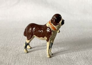 Vintage 4cm Wide Britains Era Painted Lead Saint Bernard Dog 2
