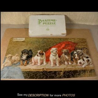 1922 150 Piece Pastime Parker Bros Wooden Jigsaw Puzzle Titled Puppy Class