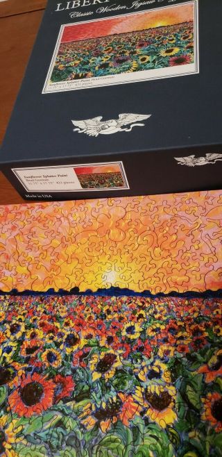 Liberty Classic Wooden Jigsaw Puzzles.  Sunflower Splatter Paint By Brad Gorman