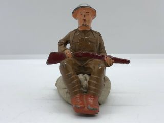 Vintage Wwi U.  S.  Doughboy Soldier Sitting Resting On Sand Bag Old Toy Army Man