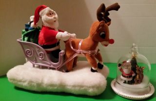 2 Rudolph The Red Nosed Reindeer & Santa Light Up Musical Christmas Decorations