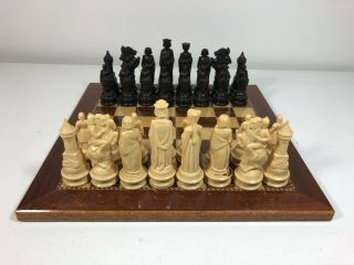 Vintage Anri/e.  S.  Lowe Renaissance Chess Set W/board Medieval Knights Theme