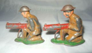 (2) Vintage Barclay Manoil Toy Lead Soldiers With Machine Guns Tin Helmet