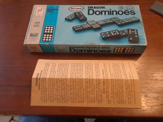 Milton Bradley Usa 1970 Wooden Dragon Double Nine Dominoes Set Box