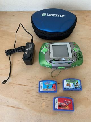 Leapfrog Leapster Green Learning System W/ 3 Games,  Case,  And Power Supply