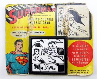 1960s Vintage Dc Comics Superman Slide Tile Puzzle On Card Roalex