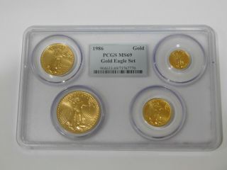 1986 Gold Eagle 4 Coin Set - 1 Oz - 1/2 Oz - 1/4 Oz - 1/10 Oz - Pcgs Ms69 - First Year