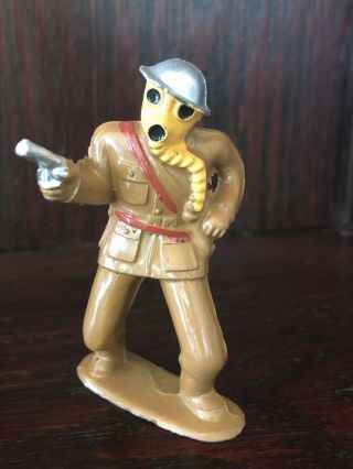 Barclay Manoil Lead Soldier With A Gas Mask Brown Base
