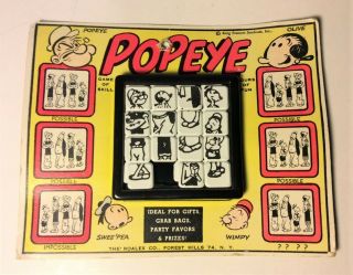 Vintage 1960s Roalex Popeye Sliding Tile Puzzle Game On Card
