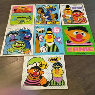 7 Vintage Wooden Puzzle Playskool Sesame Street Puzzles