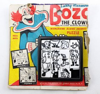 1960s Vintage Bozo The Clown Slide Tile Puzzle On Card Roalex