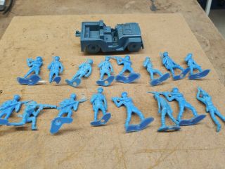 Vintage Blue 1960s Marx Army Men And Jeep