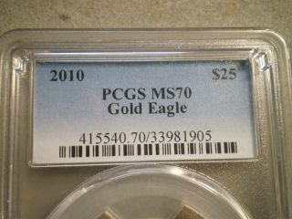 2010 1/2 Oz Gold American Eagle Ms70 Pcgs