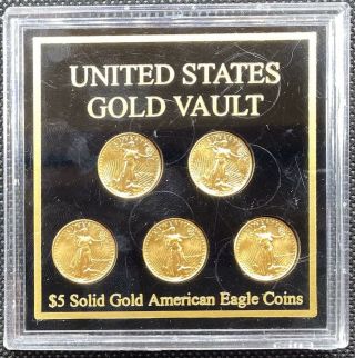 5 Coin Set 1987/1989 American Gold Eagle $5 1/10 Oz Coins • Bu In Us Gold Vault
