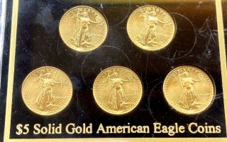 5 Coin Set 1987/1989 American Gold Eagle $5 1/10 oz Coins • BU In US Gold Vault 3