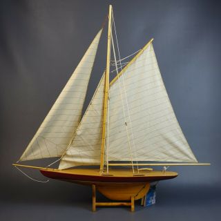 Authentic Models Wooden Sail Boat Model ' Defender ' 1895 w/ Stand & Cloth Sails 3