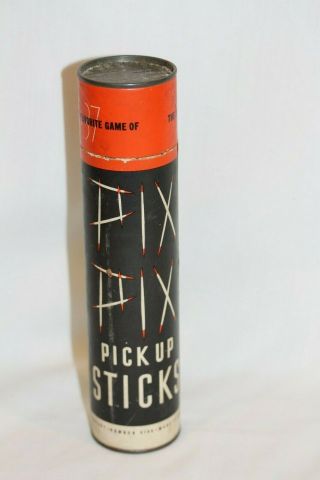 Vintage 1937 Whitman Pix Pix Pick Up Sticks 40 Wooden Sticks Metal Lid