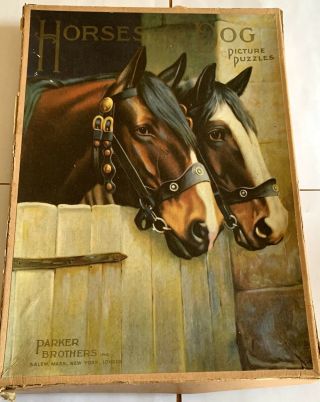 Vintage Boxed Set Parker Bros.  Jigsaw Puzzles - Horse & Dog - Complete