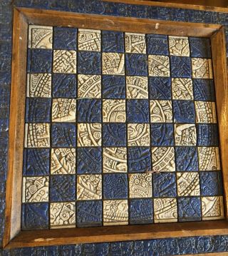 Vintage Mexican Chess Set Malachite Wood Aztec Mayan Board Large 2