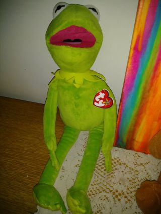Kermit The Frog 16 " Plush Ty Stuffed Animal The Muppets Disney 2013 Beanie