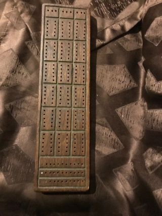 Vintage Wooden Cribbage Board With 6 Copper Pegs