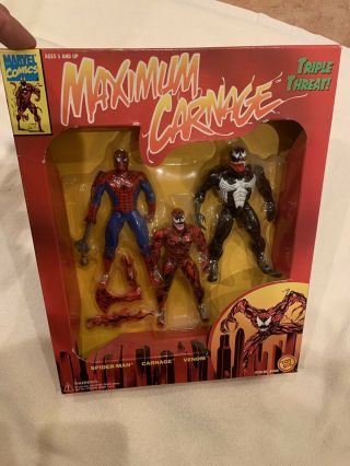 Vintage 1994 Toybiz Spider - Man Animated Series Maximum Carnage Figure 3 Pack