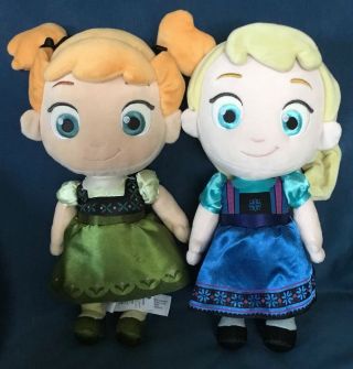 Disney Store Frozen Elsa And Anna Plush Toddler Dolls 12 " Stuffed Toys Baby