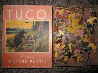 Vtg Tuco Deluxe Picture Puzzle,  " Surprise For Everyone " Bears W Canoe,  16 " X 20 "