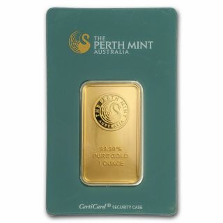 1 Oz.  Gold Bar - Perth - 99.  99 Fine In Assay - 24karat Solid Gold Bar