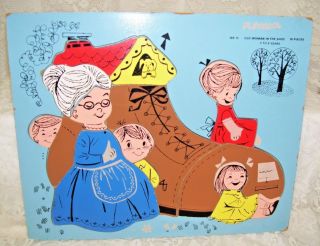 Vintage Wooden Playskool Puzzle Lady Who Lived In Shoe Nursery Rhyme