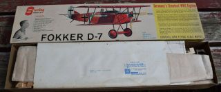 Vtg Sterling Model Fokker D - Vii Biplane Control Line Kit C8 1/10 Scale 32.  5 " Ws