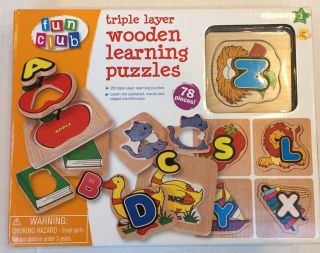 Triple Layer Wood Learning Puzzles - Good Toy For Interacting With Kids