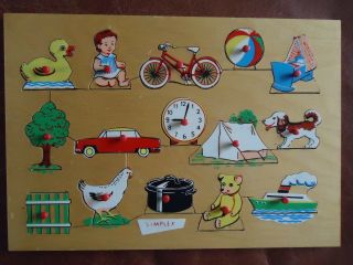 Vintage Vtg Simplex 15pc Wooden Peg Puzzle With Tray Made In Holland