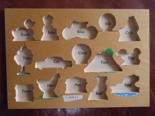 Vintage VTG Simplex 15pc Wooden Peg Puzzle With Tray Made In Holland 3