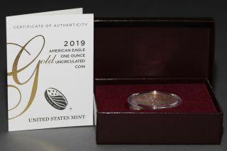 2019 W 1 Oz Gold American Eagle $50 Burnished Uncirculated Coin (w/box &)