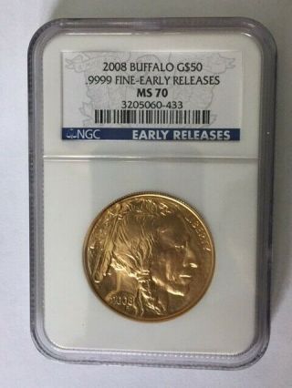 2008 1 Oz $50 Gold American Buffalo Ngc Ms 70 - Early Releases