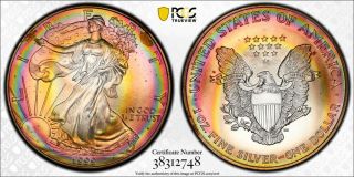 1999 American Silver Eagle Ase Pcgs Ms67 - One Of A Kind Rainbow Toning