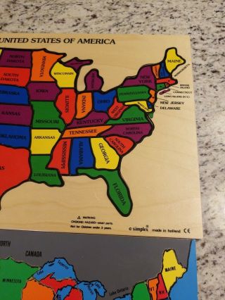 (2) Vintage WOOD/en USA PUZZLE Map SIMPLEX HOLLAND CONNOR BEMISS Educational Toy 3